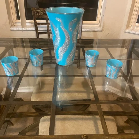 Turquoise silver Vase and bling candle holders set - Picture 5 of 5
